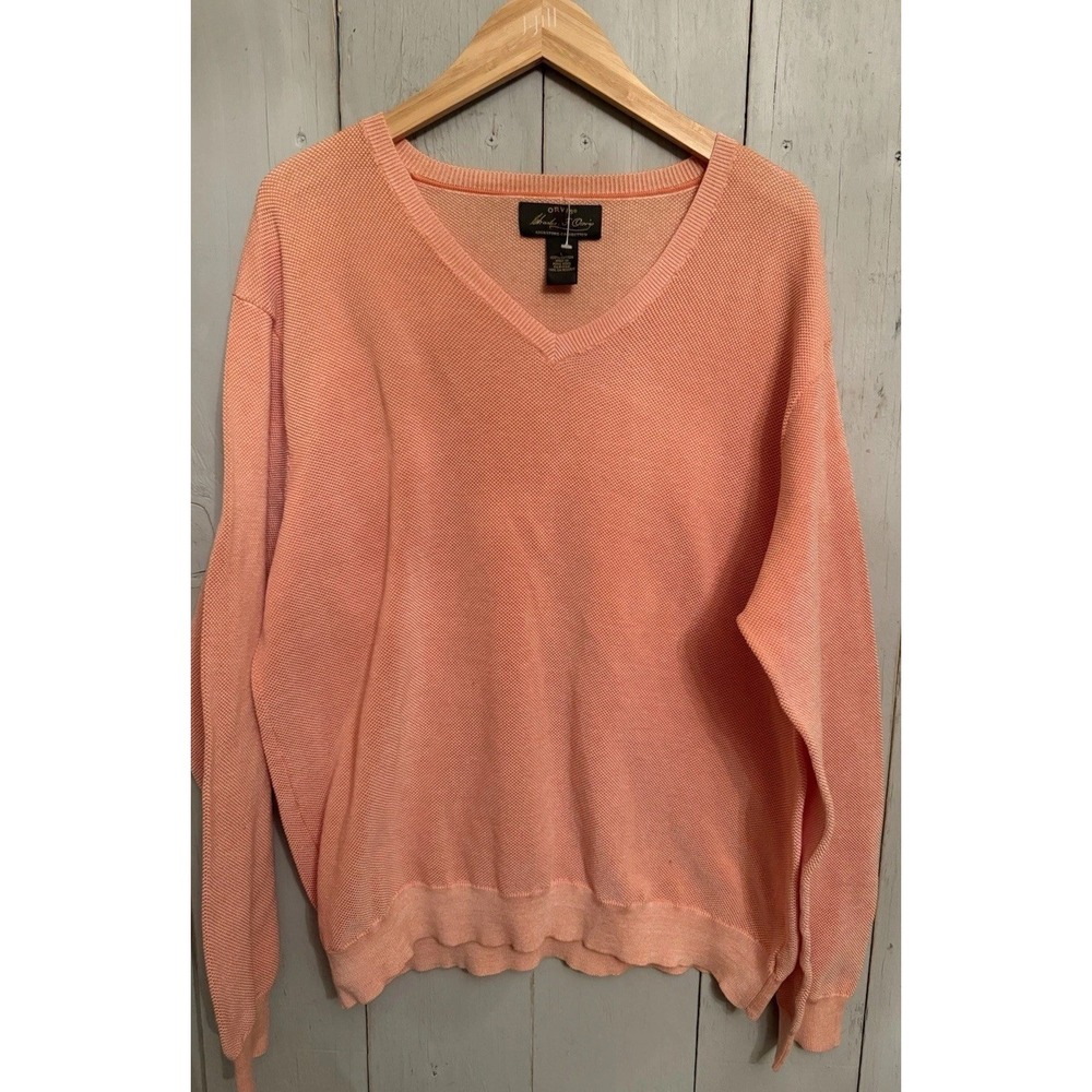 Orvis Signature Collection V-Neck Sweater Orange‎ Men's Large Fine Cotton B9